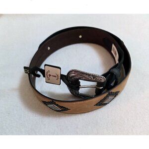 Country Tuff Mens Western Leather Belt Sz32 Blk & Brown Decorated Rodeo NWT